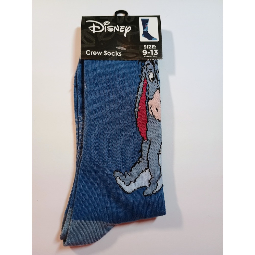 Disney Eeyore Crew Socks Size‎ 9-13 Blue Character Print Polyester Spandex New